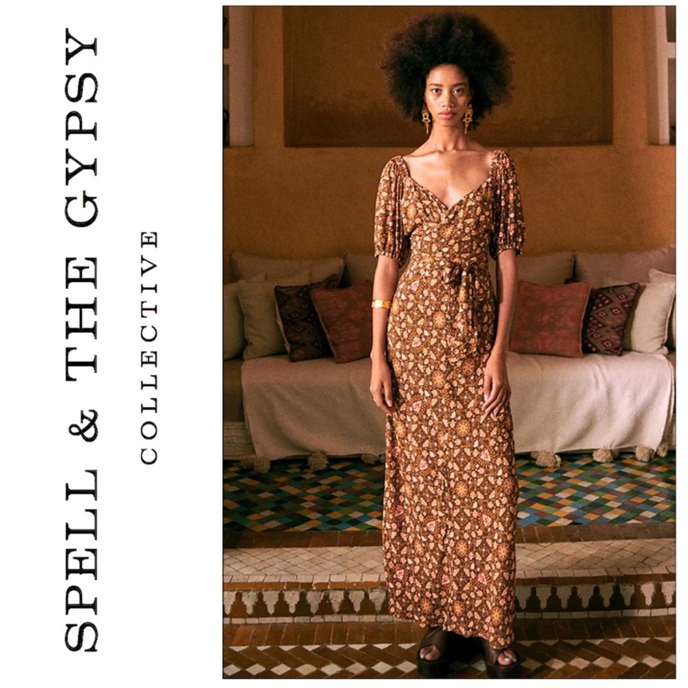 Spell & The Gypsy Madame Peacock Sweetheart Dress Large Brown Paisley Florals
